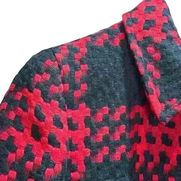 Coldwater Creek Jacket Size 8 Red Black Woven Career Women's Short 3/4 Sleeve - Picture 2 of 8